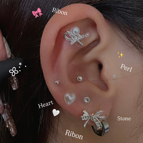 耳つぼジュエリー 20粒 チタン ニュアンス ゴールド パール イヤリング