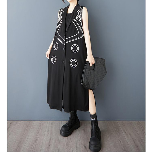 美品✨自由区× ファリエロサルティ 46 大きいサイズ ロング ジレ ベスト 黒 9_000000022893.jpg?1692756112