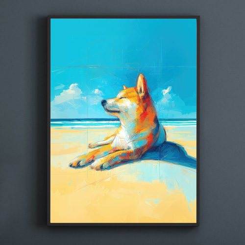 柴犬・豆柴犬とビーチのスケッチ No.1】海・犬の絵・犬のイラスト