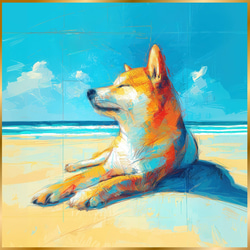 柴犬・豆柴犬とビーチのスケッチ No.1】海・犬の絵・犬のイラスト