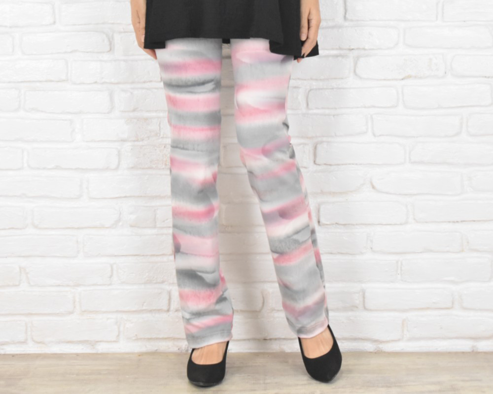 驚きの穿き心地！ユニークな手染めストレートストレッチロングパンツ　ピンクグレーグラデーション　大きいサイズあり 5,520円