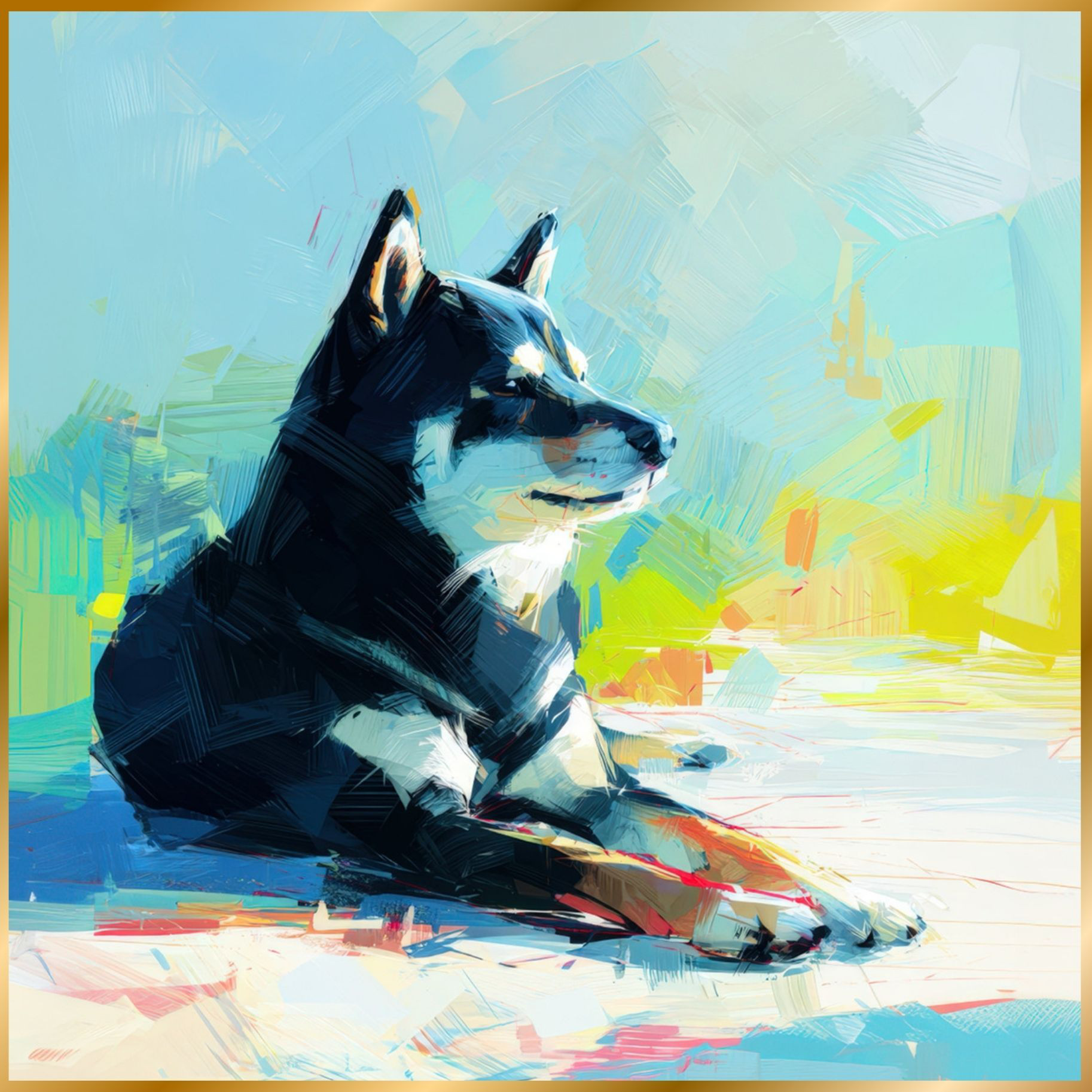 アンティーク風　絵画　黒犬 アンティーク風　絵画　黒犬