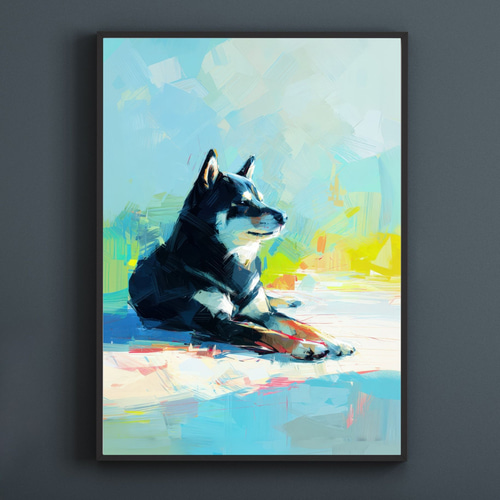 黒柴犬・豆柴犬とビーチのスケッチ No.3】海・犬の絵・犬の