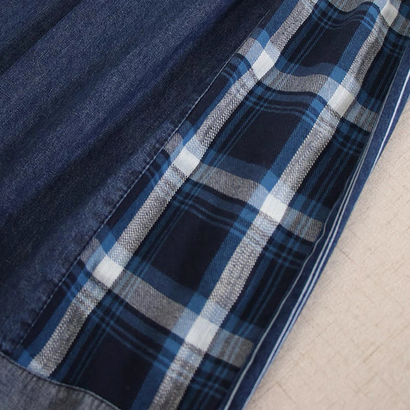 コットン100%　配色ワイドパンツホームウエア　ウエストゴム　ポケット付き【春秋夏】インディゴ 9枚目の画像