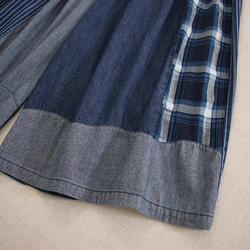 コットン100%　配色ワイドパンツホームウエア　ウエストゴム　ポケット付き【春秋夏】インディゴ 6枚目の画像