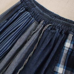 コットン100%　配色ワイドパンツホームウエア　ウエストゴム　ポケット付き【春秋夏】インディゴ 7枚目の画像