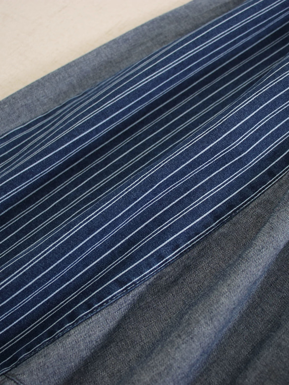 コットン100%　配色ワイドパンツホームウエア　ウエストゴム　ポケット付き【春秋夏】インディゴ 8枚目の画像