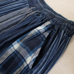 コットン100%　配色ワイドパンツホームウエア　ウエストゴム　ポケット付き【春秋夏】インディゴ 4枚目の画像