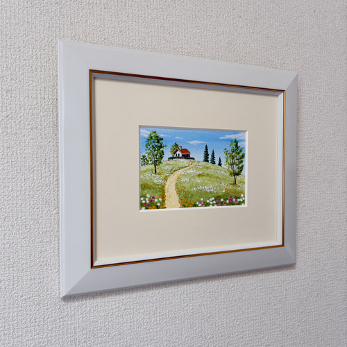 アクリル画　原画　「スイセンの咲く丘02」額縁付　SMサイズ　キャンバス アクリル画 原画 「スイセンの咲く丘02」額縁付 SMサイズ キャンバスの