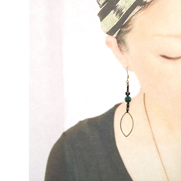 マーキスブラスフープマラカイトマクラメピアスmacp128天然石エスニックアジアンエキゾチックなアレルギーフリーピアス 7枚目の画像