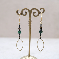 マーキスブラスフープマラカイトマクラメピアスmacp128天然石エスニックアジアンエキゾチックなアレルギーフリーピアス 2枚目の画像