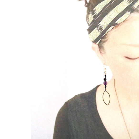 マーキスブラスフープアメジストマクラメピアスmacp128天然石エスニックアジアンエキゾチックなアレルギーフリーピアス 7枚目の画像