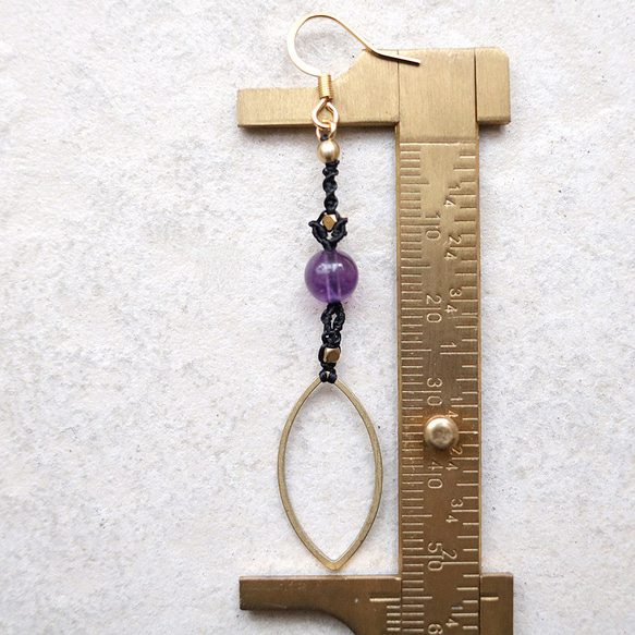 マーキスブラスフープアメジストマクラメピアスmacp128天然石エスニックアジアンエキゾチックなアレルギーフリーピアス 6枚目の画像