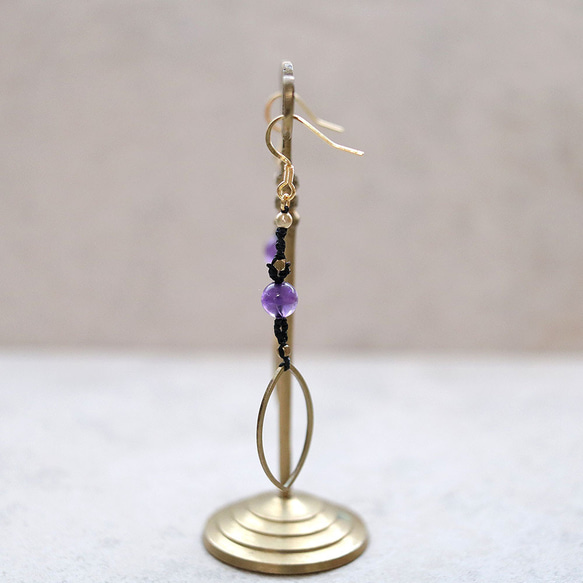 マーキスブラスフープアメジストマクラメピアスmacp128天然石エスニックアジアンエキゾチックなアレルギーフリーピアス 3枚目の画像