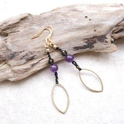 マーキスブラスフープアメジストマクラメピアスmacp128天然石エスニックアジアンエキゾチックなアレルギーフリーピアス 1枚目の画像