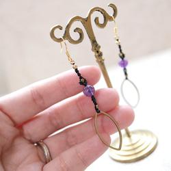 マーキスブラスフープアメジストマクラメピアスmacp128天然石エスニックアジアンエキゾチックなアレルギーフリーピアス 5枚目の画像