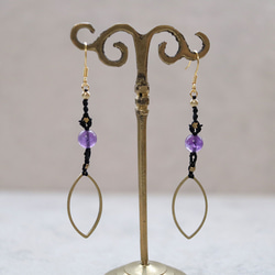 マーキスブラスフープアメジストマクラメピアスmacp128天然石エスニックアジアンエキゾチックなアレルギーフリーピアス 2枚目の画像