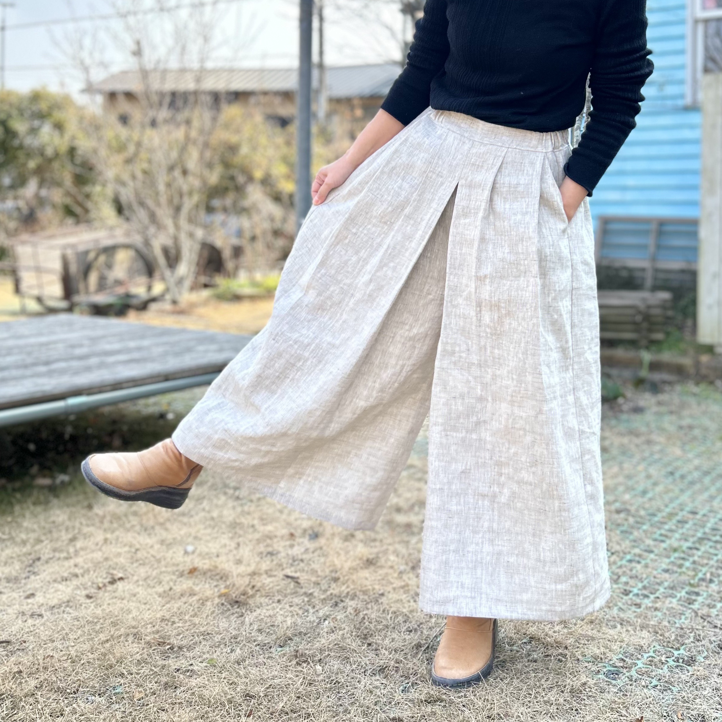 センタータックで足長♪リネンのワイドパンツ（25s−083）