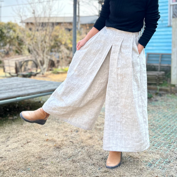 センタータックで足長♪リネンのワイドパンツ（25s−083） 1枚目の画像