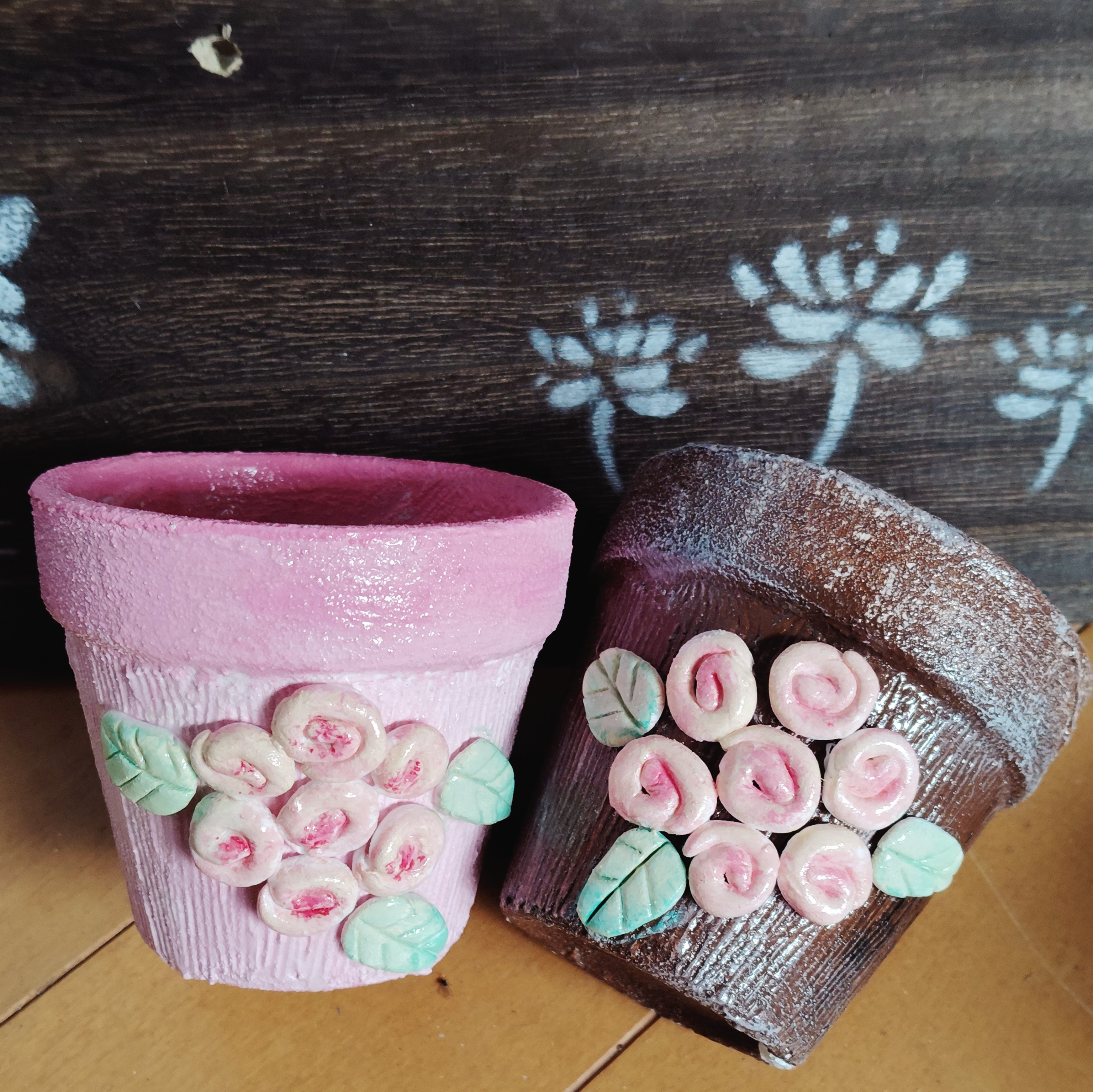 薔薇 リメイク鉢 2.5号✖2個 粘土鉢 多肉植物 サボテン 花 飾り 寄せ