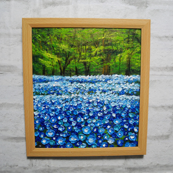 【在庫処分大特価!!】 油彩画 油彩 油絵 絵 通販 HR 絵画 【青い花の森の中】 絵画 絵画
