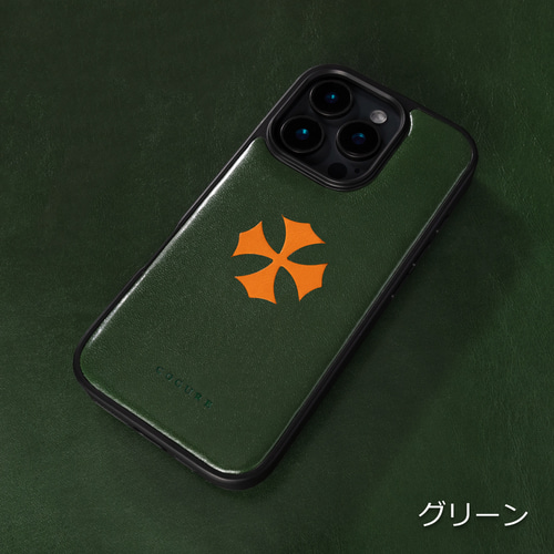 iPhone用ケース 黒色レザー調 クロス装飾 COGURE iPhone バックカバーケース イタリアンサドルレザー クロス