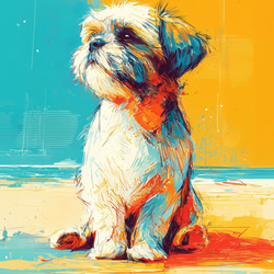 シーズー犬とビーチのスケッチ No.1】海・犬の絵・犬のイラスト