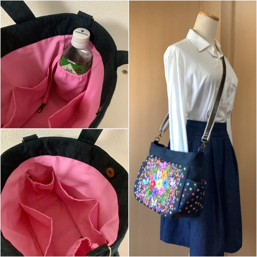 新作！お出掛けトート☆3WAY☆ショルダー紐付き☆手刺繍☆ トート 
