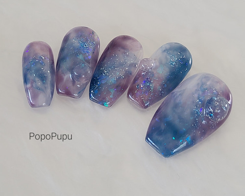 ニュアンスネイル 晴れやかブルー2025 紫陽花2025 ネイルチップ（つけ