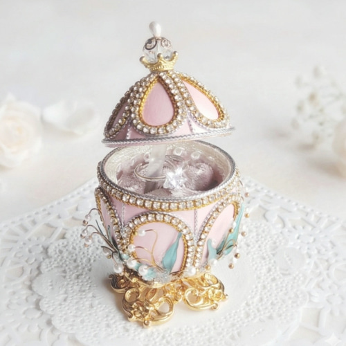 感謝を贈る♡清楚なスズランの宝石箱♡エッグアート♡ピンク◇数量限定