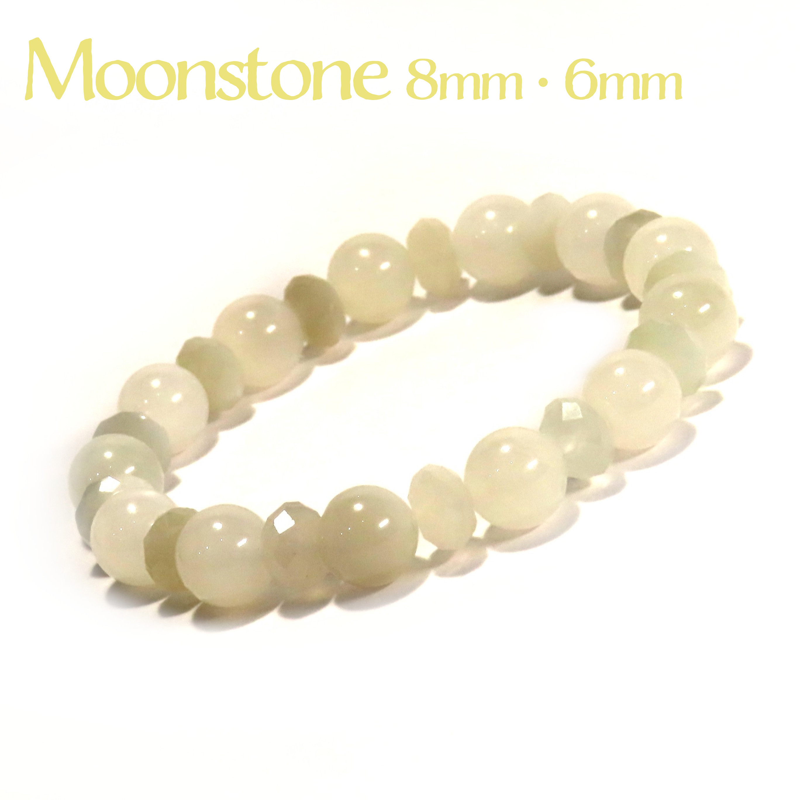 ムーンストーン ブレスレット ラウンド 8mm & ボタンカット 6mm 天然石 6月 誕生石 ストーン ピンク