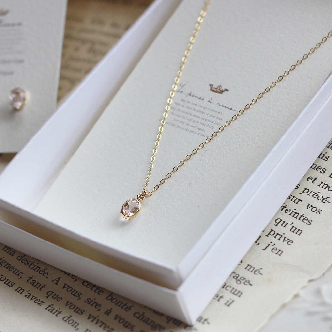 モルガナイト・4月誕生石・Amulette 14KGFネックレス・アズキチェーン