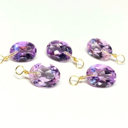 【天然石チャーム】アメジスト　14kgf/シルバー925　１個 　オーバル　ハンドメイド素材 1枚目の画像