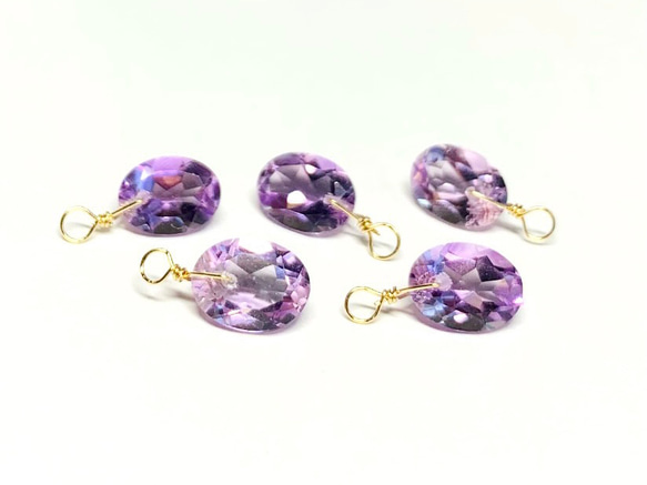 【天然石チャーム】アメジスト　14kgf/シルバー925　１個 　オーバル　ハンドメイド素材 1枚目の画像