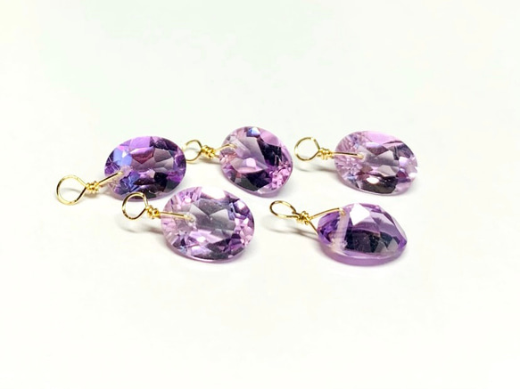 【天然石チャーム】アメジスト　14kgf/シルバー925　１個 　オーバル　ハンドメイド素材 3枚目の画像