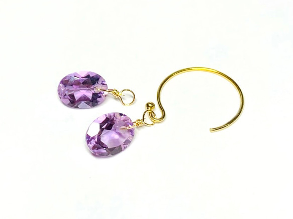 【天然石チャーム】アメジスト　14kgf/シルバー925　１個 　オーバル　ハンドメイド素材 4枚目の画像