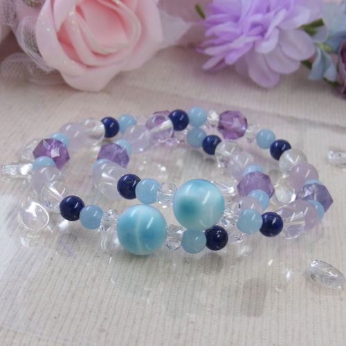 【ラリマー アクアマリン】静かな海のような癒し 天然石 ブレスレット 887038-1j.jpg