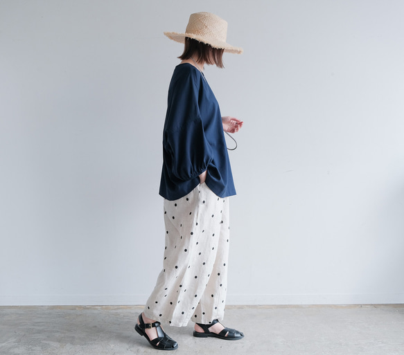 冷感×UVカットで涼しく快適｜3wayブラウス（前後着用・羽織可）｜ピンク&ネイビー｜ゆったりゴム袖｜T0186 8枚目の画像