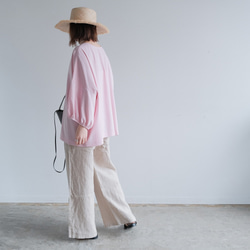 冷感×UVカットで涼しく快適｜3wayブラウス（前後着用・羽織可）｜ピンク&ネイビー｜ゆったりゴム袖｜T0186 16枚目の画像