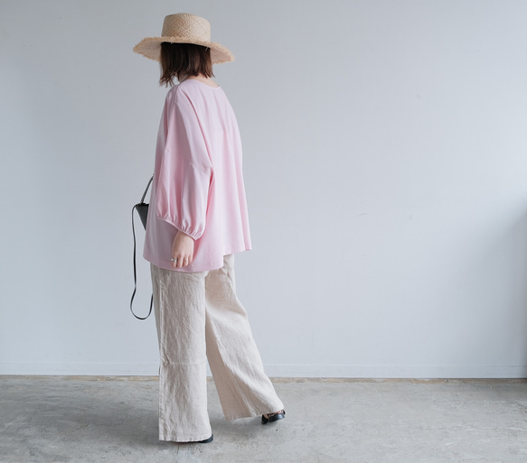 冷感×UVカットで涼しく快適｜3wayブラウス（前後着用・羽織可）｜ピンク&ネイビー｜ゆったりゴム袖｜T0186 16枚目の画像