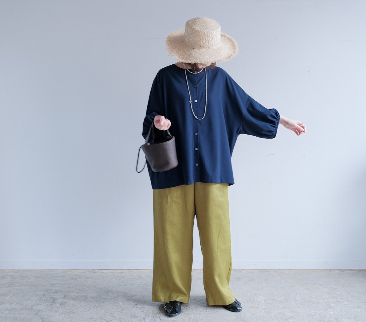 冷感×UVカットで涼しく快適｜3wayブラウス（前後着用・羽織可）｜ピンク&ネイビー｜ゆったりゴム袖｜T0186