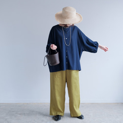 冷感×UVカットで涼しく快適｜3wayブラウス（前後着用・羽織可）｜ピンク&ネイビー｜ゆったりゴム袖｜T0186 5枚目の画像