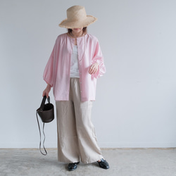 冷感×UVカットで涼しく快適｜3wayブラウス（前後着用・羽織可）｜ピンク&ネイビー｜ゆったりゴム袖｜T0186 19枚目の画像