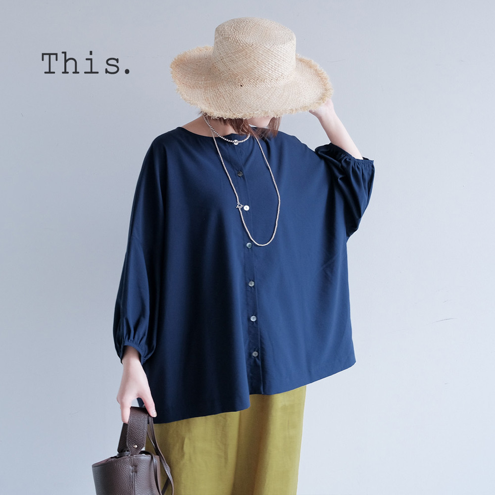 冷感×UVカットで涼しく快適｜3wayブラウス（前後着用・羽織可）｜ピンク&ネイビー｜ゆったりゴム袖｜T0186