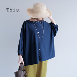 冷感×UVカットで涼しく快適｜3wayブラウス（前後着用・羽織可）｜ピンク&ネイビー｜ゆったりゴム袖｜T0186 4枚目の画像