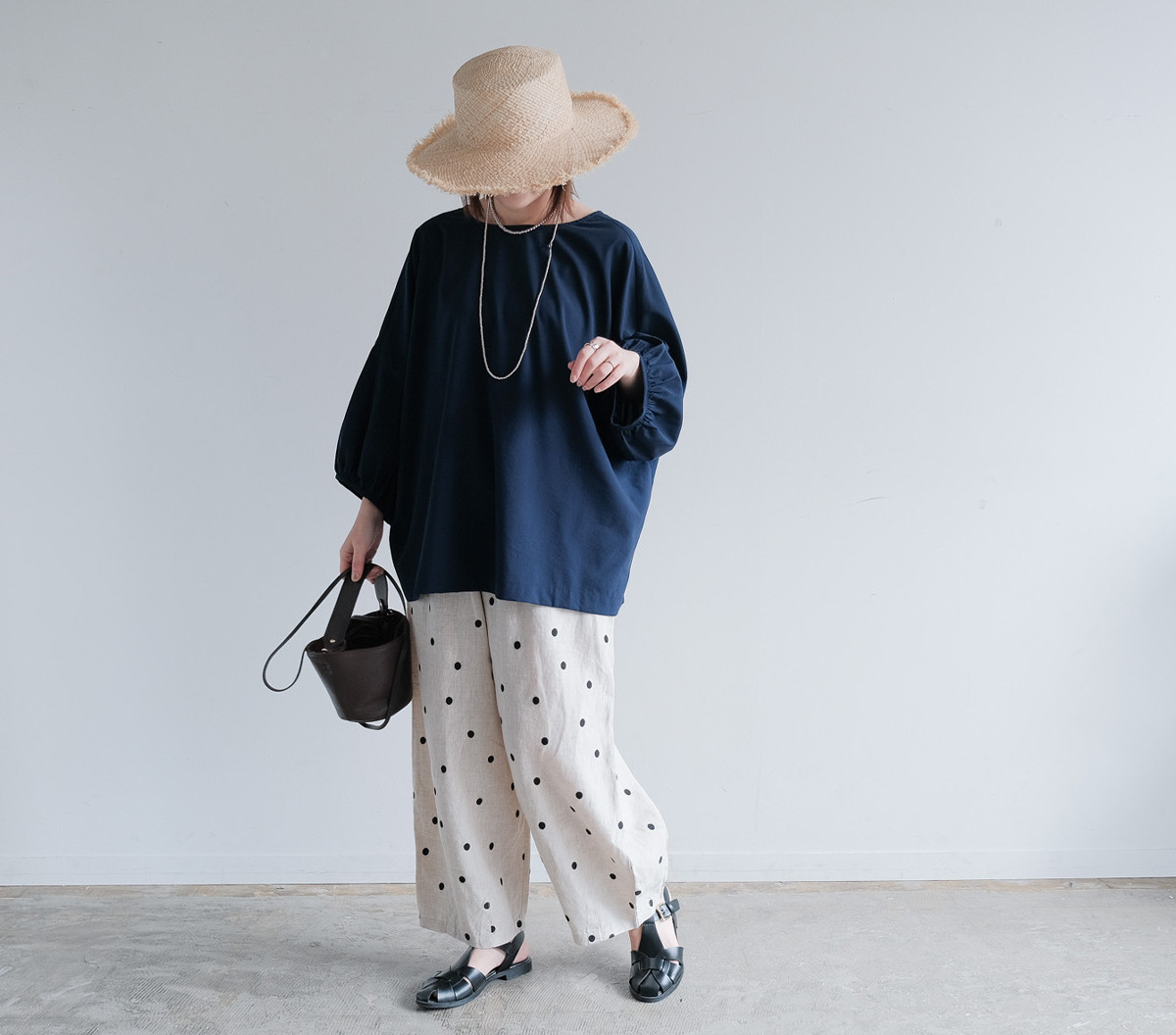 冷感×UVカットで涼しく快適｜3wayブラウス（前後着用・羽織可）｜ピンク&ネイビー｜ゆったりゴム袖｜T0186