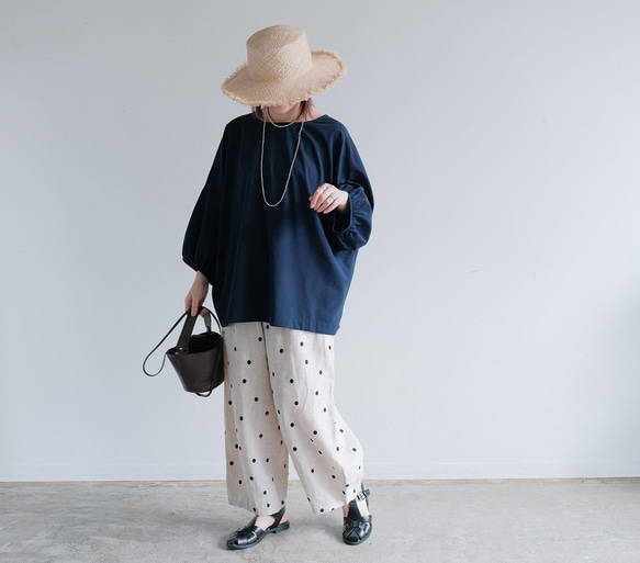 冷感×UVカットで涼しく快適｜3wayブラウス（前後着用・羽織可）｜ピンク&ネイビー｜ゆったりゴム袖｜T0186 9枚目の画像