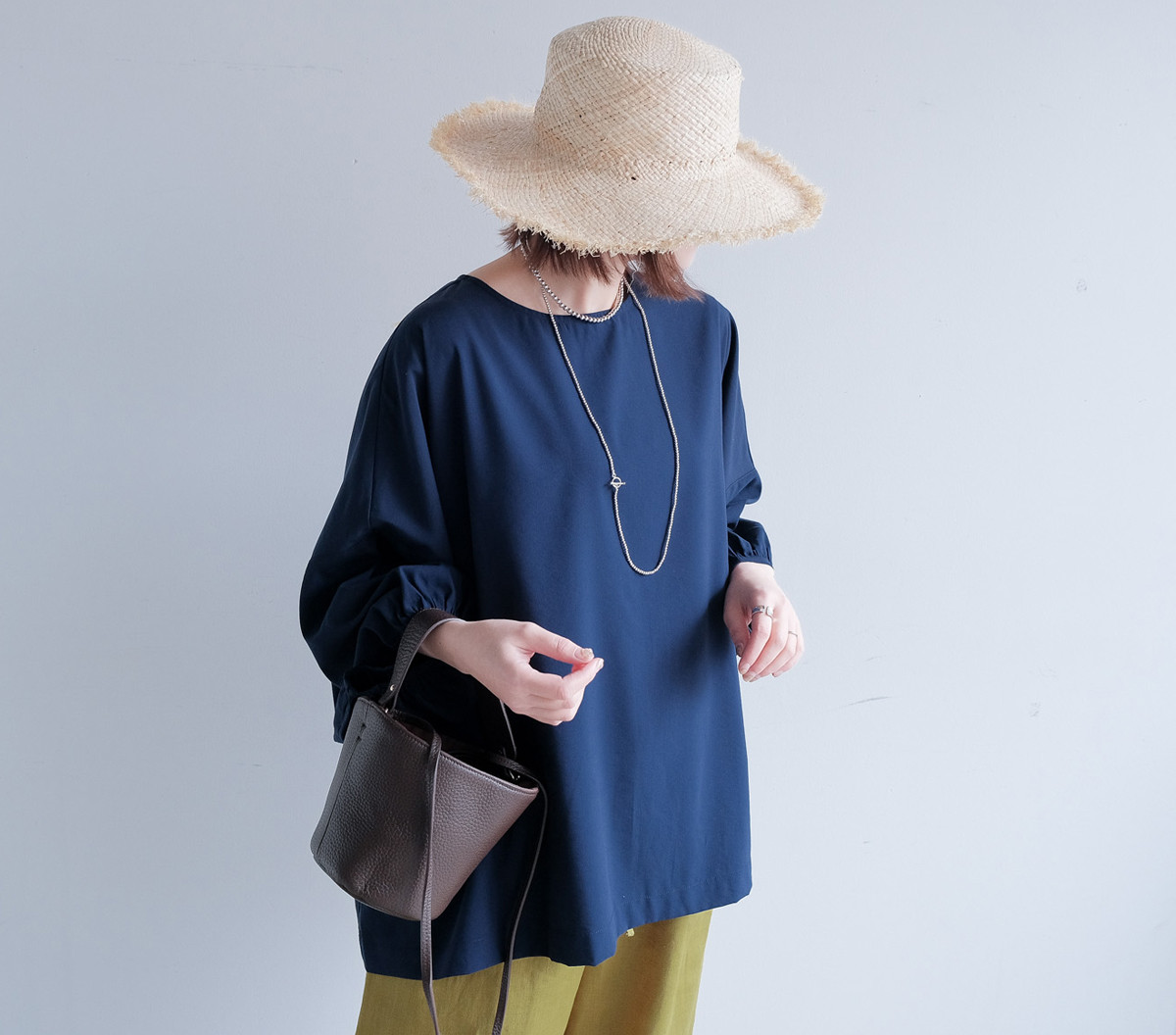 冷感×UVカットで涼しく快適｜3wayブラウス（前後着用・羽織可）｜ピンク&ネイビー｜ゆったりゴム袖｜T0186