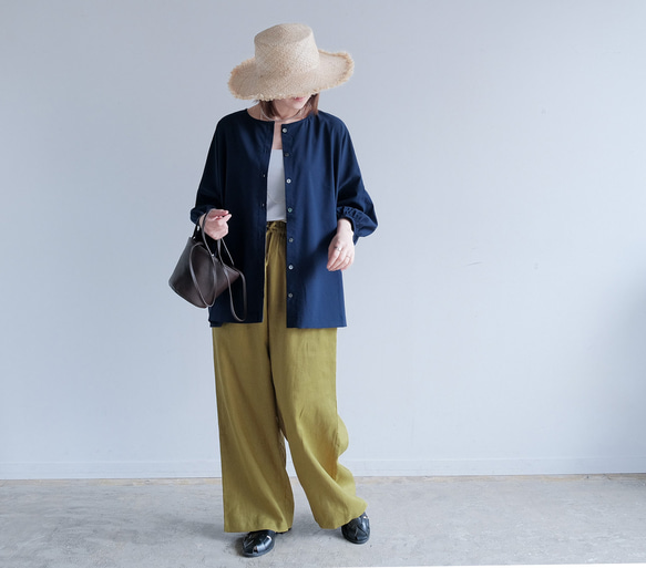 冷感×UVカットで涼しく快適｜3wayブラウス（前後着用・羽織可）｜ピンク&ネイビー｜ゆったりゴム袖｜T0186 10枚目の画像