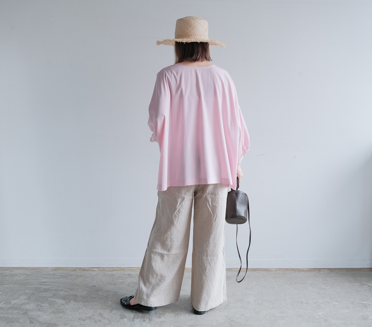 冷感×UVカットで涼しく快適｜3wayブラウス（前後着用・羽織可）｜ピンク&ネイビー｜ゆったりゴム袖｜T0186